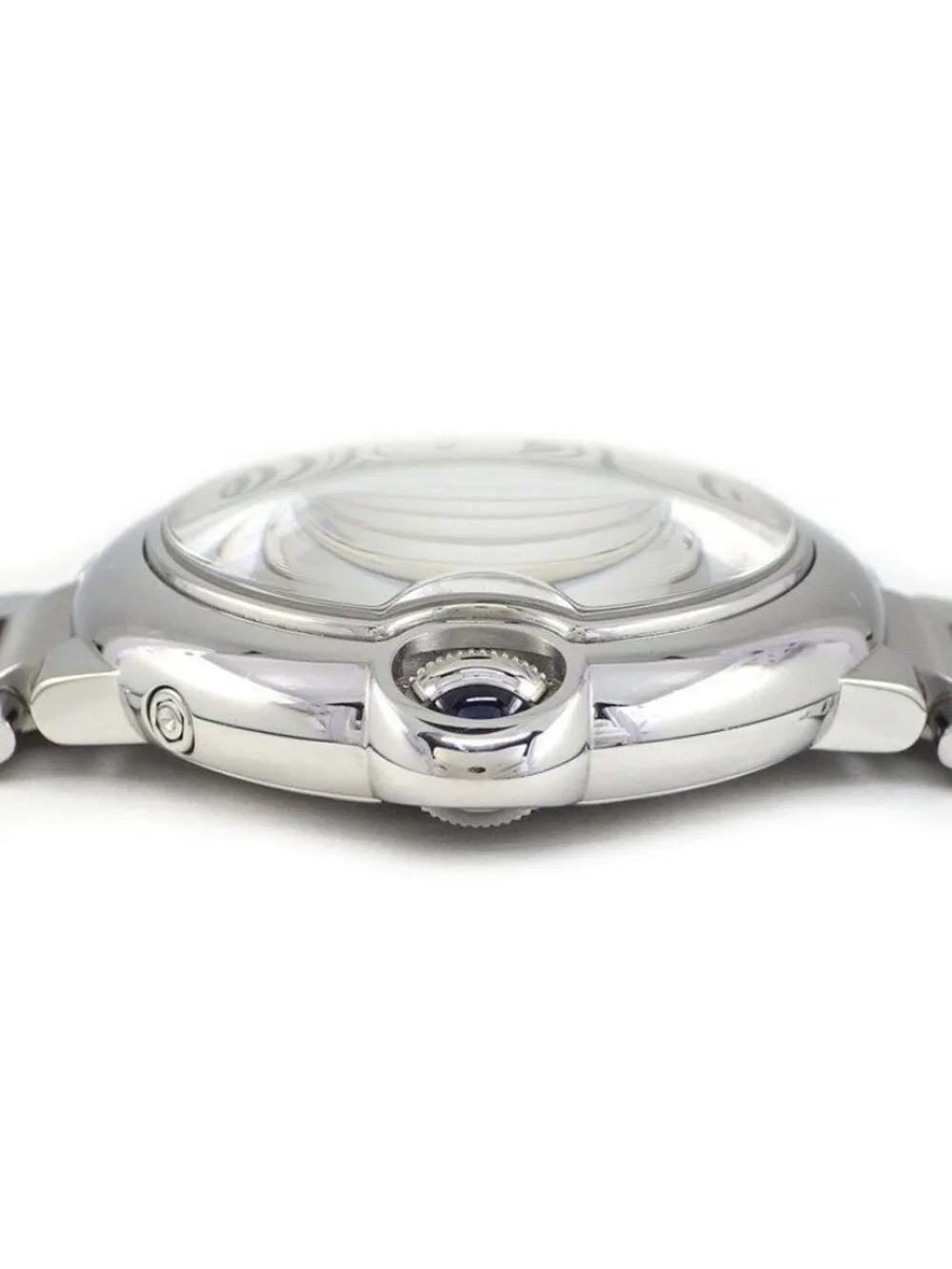 Cartier Watch Baron Blue Wsbb Silver Guilloche Dial Roman Index Moon Phase SS
